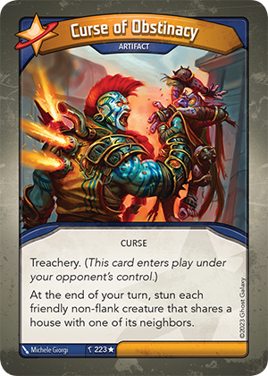 Curse of Obstinacy, a KeyForge card illustrated by Michele Giorgi