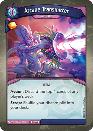 Arcane Transmitter, a KeyForge card illustrated by Andreas Zafiratos