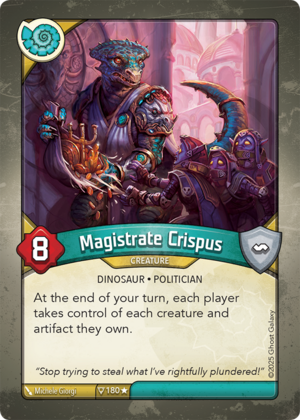 Magistrate Crispus, a KeyForge card illustrated by Michele Giorgi