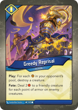 Greedy Reprisal, a KeyForge card illustrated by Sonderflex Studio