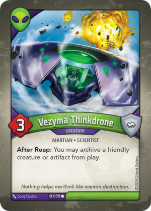 Vezyma Thinkdrone (Elders), a KeyForge card illustrated by Martian