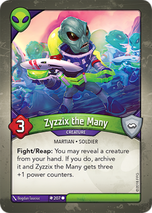 Zyzzix the Many, a KeyForge card illustrated by Martian