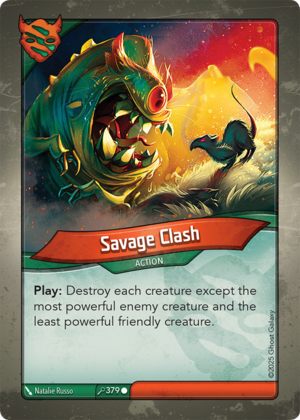 Savage Clash, a KeyForge card illustrated by Natalie Russo