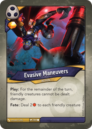 Evasive Maneuvers, a KeyForge card illustrated by Jessada Sutthi