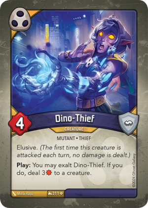 Dino-Thief, a KeyForge card illustrated by Mihai Radu