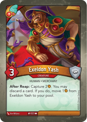 Exeldon Yash, a KeyForge card illustrated by Human