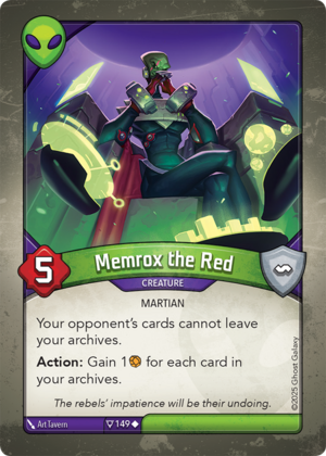 Memrox the Red, a KeyForge card illustrated by Art Tavern