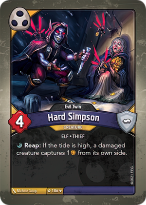 Hard Simpson (Evil Twin), a KeyForge card illustrated by Michele Giorgi