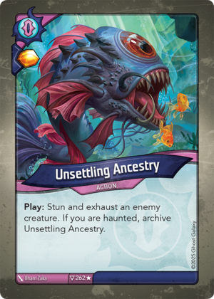Unsettling Ancestry, a KeyForge card illustrated by Ilham Zaka