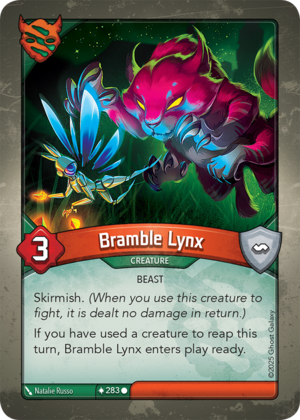 Bramble Lynx, a KeyForge card illustrated by Natalie Russo