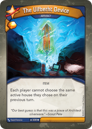 The Ulfberht Device, a KeyForge card illustrated by David Tenorio