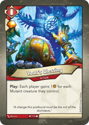 Vault’s Blessing (Redemption), a KeyForge card illustrated by Monztre