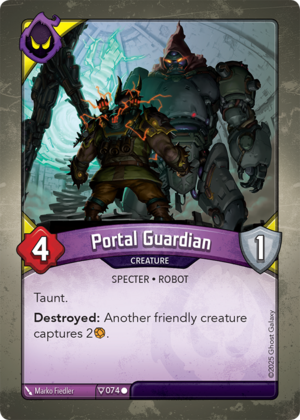 Portal Guardian, a KeyForge card illustrated by Marko Fiedler