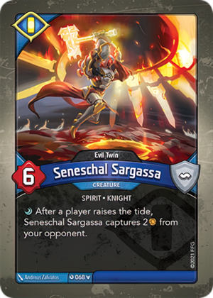 Seneschal Sargassa (Evil Twin), a KeyForge card illustrated by Andreas Zafiratos