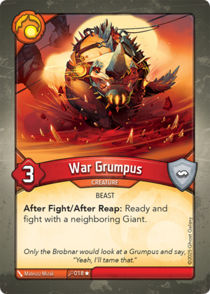 War Grumpus, a KeyForge card illustrated by Matthew Mizak