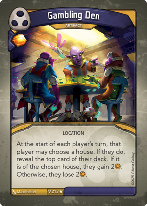 Gambling Den, a KeyForge card illustrated by Marko Fiedler