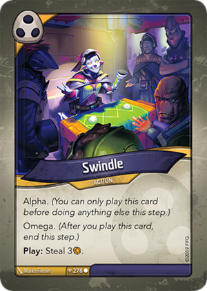 Swindle, a KeyForge card illustrated by Marko Fiedler