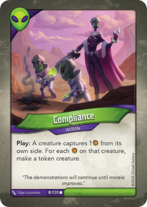 Compliance (Elders), a KeyForge card illustrated by Filipe Laurentino