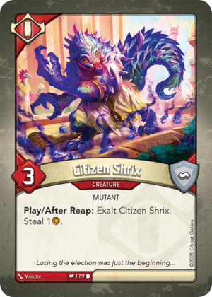 Citizen Shrix (Redemption), a KeyForge card illustrated by Monztre