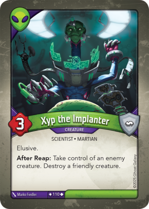 Xyp the Implanter, a KeyForge card illustrated by Marko Fiedler