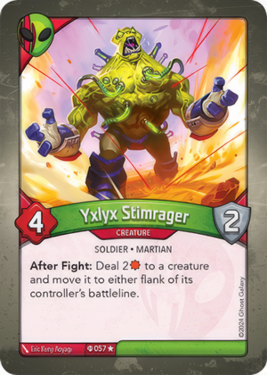 Yxlyx Stimrager (Ironyx Rebels), a KeyForge card illustrated by Eric Kenji Aoyagi