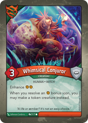 Whimsical Conjuror, a KeyForge card illustrated by Jeferson Cordeiro