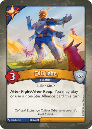 CXO Taber, a KeyForge card illustrated by Josh Corpuz