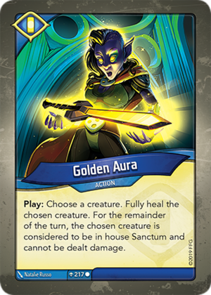 Golden Aura, a KeyForge card illustrated by Natalie Russo