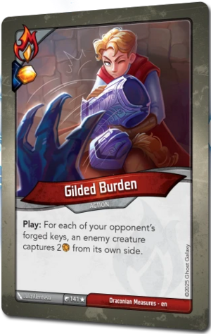 Gilded Burden, a KeyForge card illustrated by Julia Alentseva
