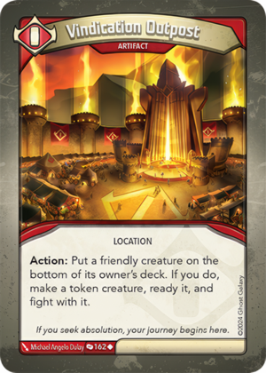 Vindication Outpost, a KeyForge card illustrated by Michael Angelo Dulay