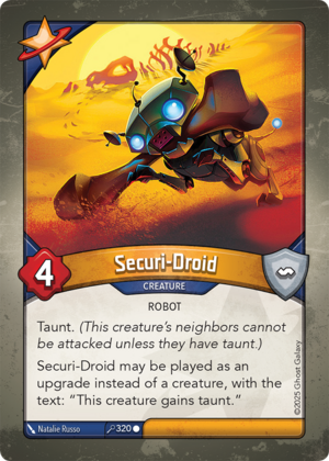 Securi-Droid, a KeyForge card illustrated by Natalie Russo