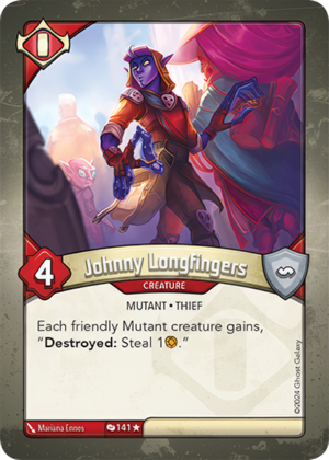 Johnny Longfingers (Redemption), a KeyForge card illustrated by Mariana Ennes