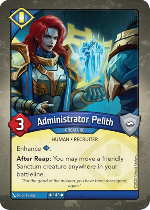 Administrator Pelith, a KeyForge card illustrated by Kaion Luong