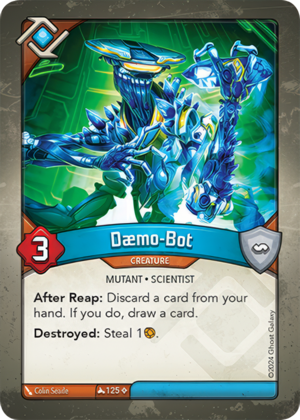 Dæmo-Bot, a KeyForge card illustrated by Colin Searle