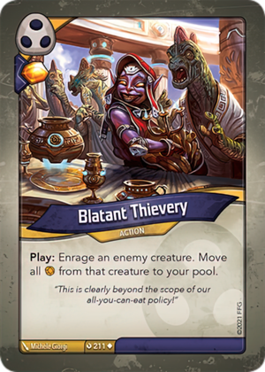 Blatant Thievery, a KeyForge card illustrated by Michele Giorgi