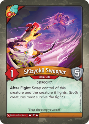 Shĭzyokŭ Swopper, a KeyForge card illustrated by David Auden Nash