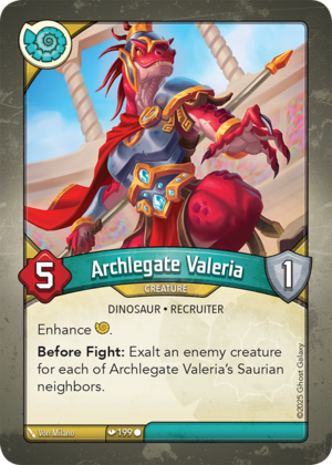 Archlegate Valeria, a KeyForge card illustrated by Dinosaur