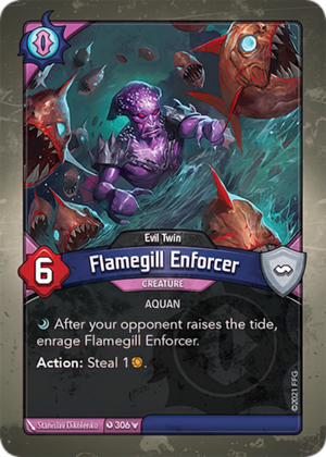Flamegill Enforcer (Evil Twin), a KeyForge card illustrated by Stanislav Dikolenko