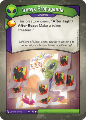 Ironyx Propaganda, a KeyForge card illustrated by Caravan Studio