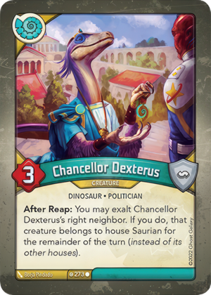 Chancellor Dexterus, a KeyForge card illustrated by Borja Pindado